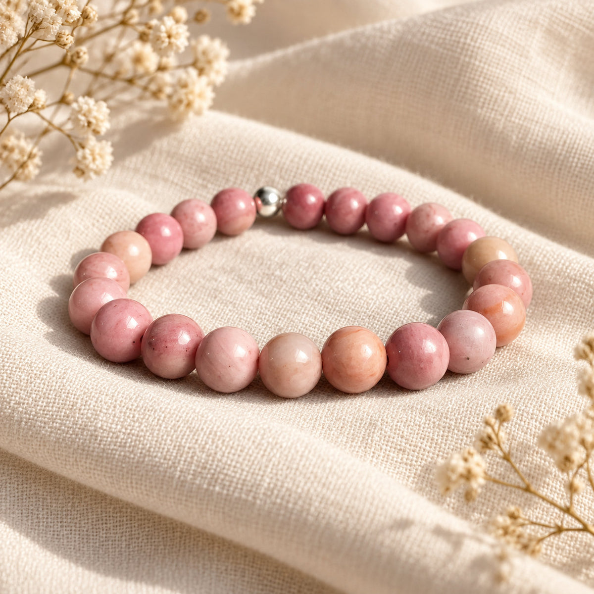 Rhosélia armband van rhodoniet, symbool van liefde en zachtheid