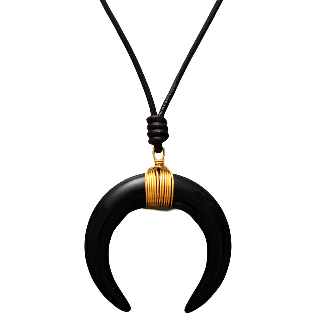 Sautoir ajustable en cuir naturel, pendentif corne blanche ou noire, bijou tendance, modèle Cruise