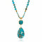 Sautoir en pierres turquoise naturelles d'agate, double pendentif goutte et hexagone, bijou artisanal, modèle Laguna