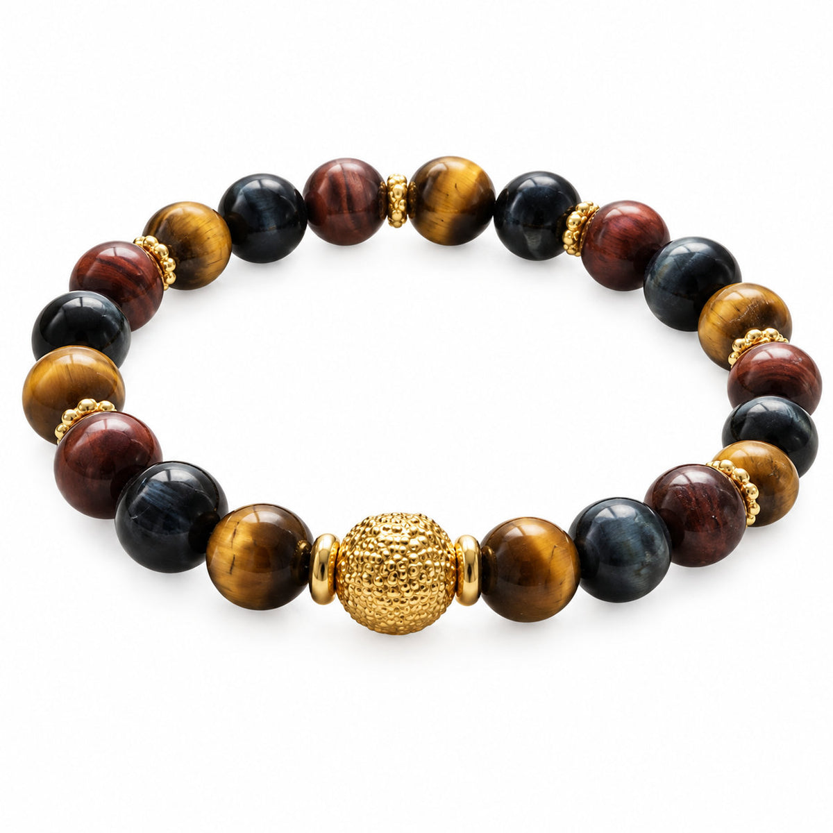 Trivorel-armband met 3 ogen, tijgeroog, valkenoog en stierenoog, symbool van bescherming